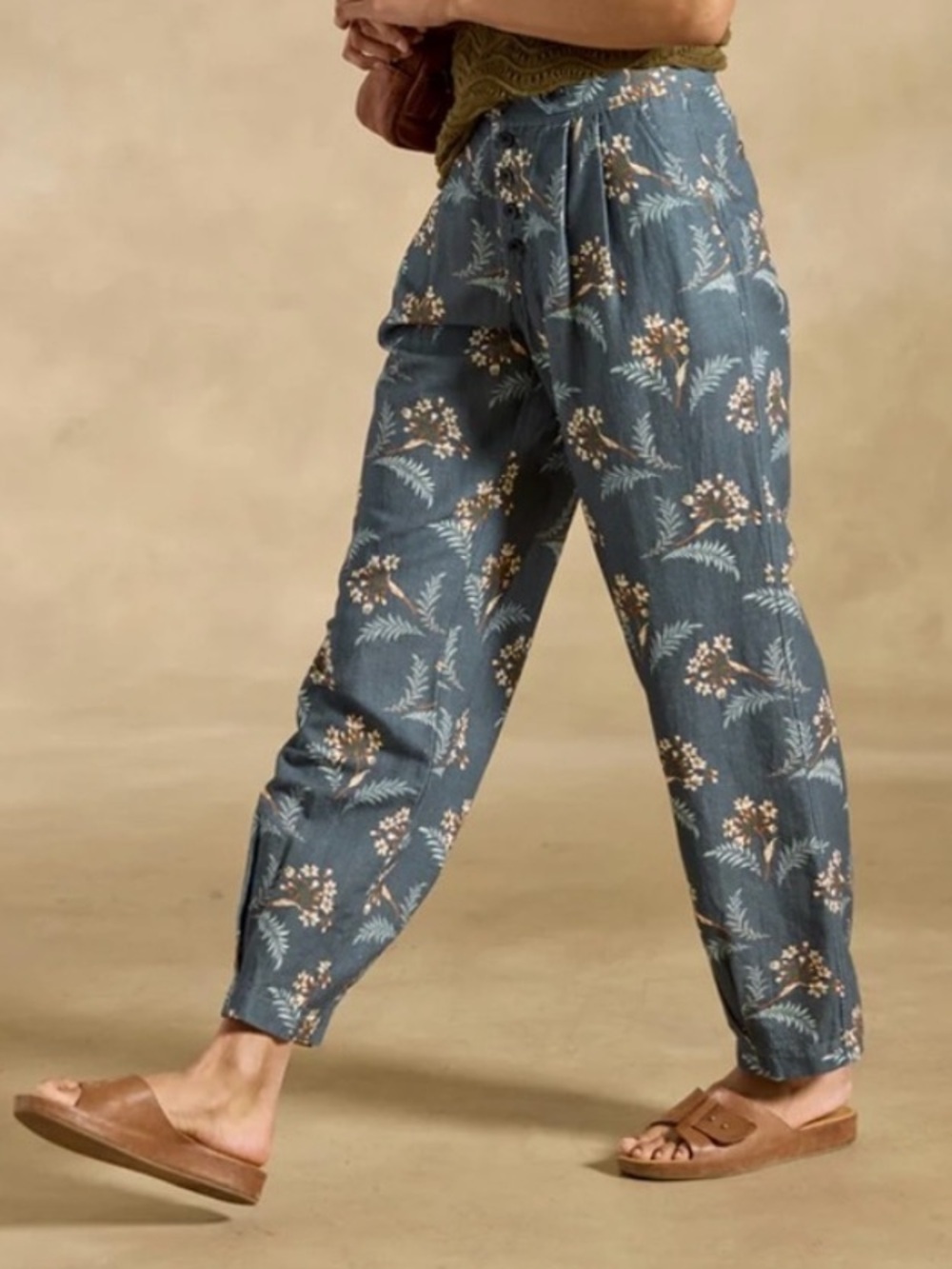 Sundance Women's Breezy Benicia Blue Floral Linen Blend Ankle Pleated Pants 8P